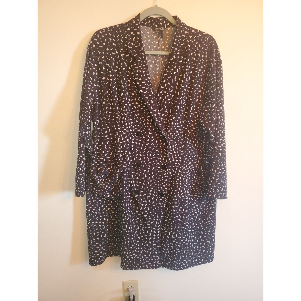 NIC+ZOE Dusk Print Double Breasted Blazer Dress Long Jacket Coat Black White L